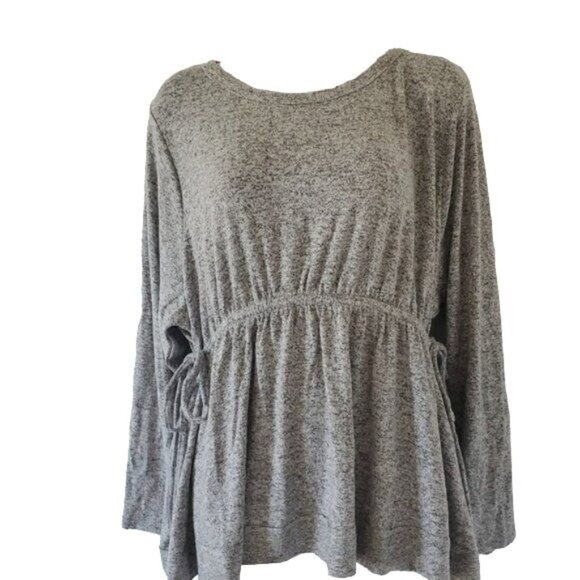 NWT CASLON Womens Sweater SZ S Gray Peplum Drawstring Soft Stretch Long‎ Sleeve - Picture 1 of 8